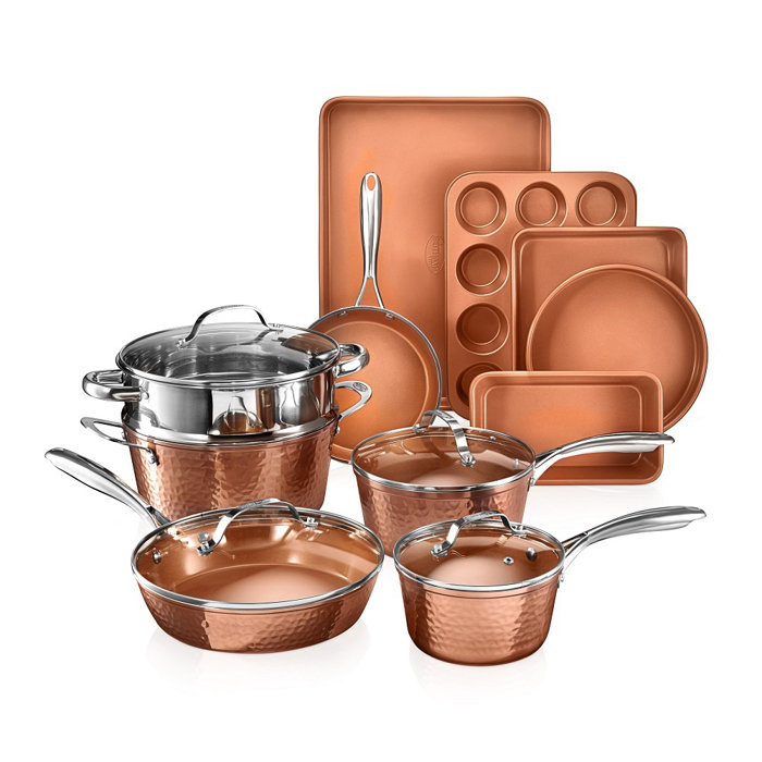 Gotham Steel Hammered Copper 15 Piece Ceramic Non Stick Cookware Set